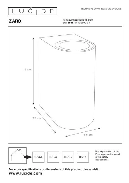 Lucide ZARO - Wall spotlight / Wall light Indoor/Outdoor - 2xGU10 - IP44 - Black - technical